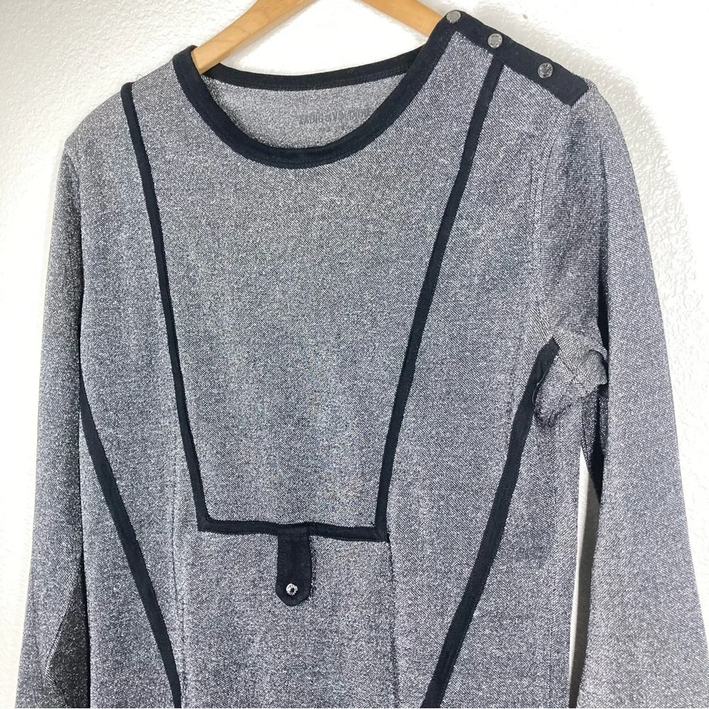 Zadig & Voltaire Metallic Dress Small Crew Neck Long Sleeves Silver Black - Picture 10 of 16